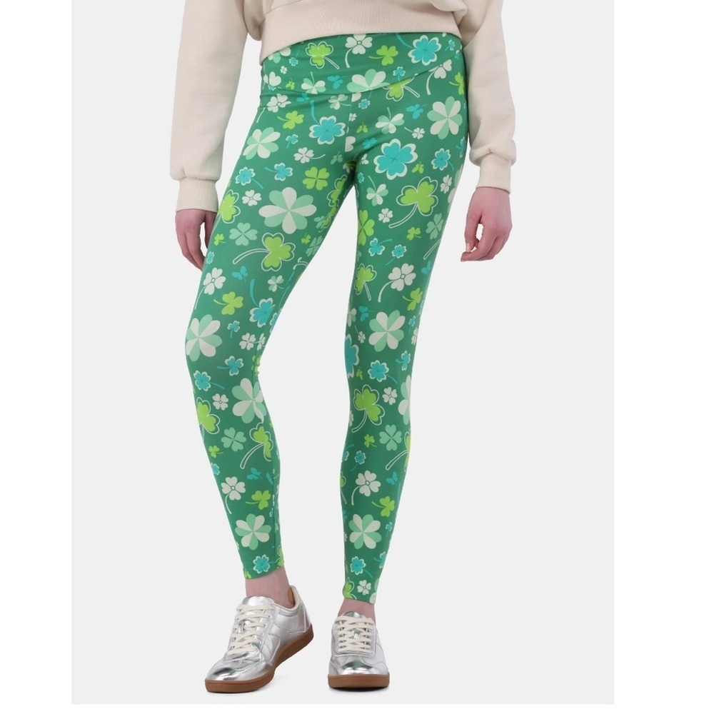 NO BOUNDARIES SHAMROCK CLOVER HIGH RISE ANKLE LEGGINGS SMALL (4-6) NEW